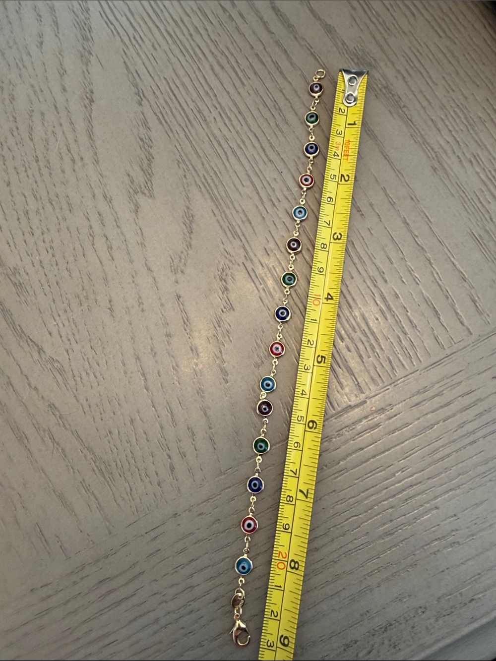 18 k Gold filled Chain Bracelet/Anklet with Multicolor Evil Eye Charms